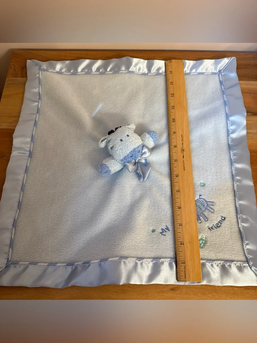 Carters Blue Zebra Lovey Giraffe Child of Mine Blanket Rattle Satin BEST FRIEND